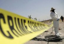 A forensic technician stands next to a cordoned area during a media tour by Jalisco’s Attorney General Office at Izaguirre Ranch, which activists have called a cartel-run "extermination camp," in Teuchitlan, Jalisco state, Mexico. Forensic teams gathered evidence at the site. REUTERS