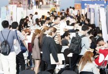 The Statistics Authority says employed persons, aged 15 and above, plunged by around 1.13 million to 48.02 million from 49.15 million in the third month of 2024. Photo shows applicants at a job fair in Manila. DANNY PATA FILE PHOTO