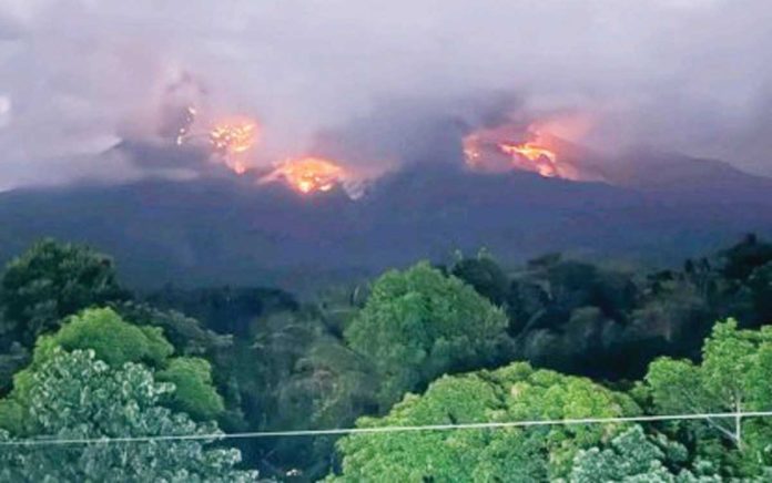 kanlaon A moderately explosive eruption occurred at the summit crater of Mount Kanlaon at 2:55 a.m. on Tuesday, May 13, 2025, that lasted five minutes. The Philippine Institute of Volcanology and Seismology said the eruption generated a greyish voluminous plume that rose three kilometers above the vent before drifting to the general west. CONTRIBUTED PHOTO/PNA