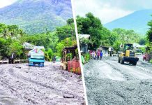 Teams from various local government units, national agencies, and the Philippine Red Cross work together on Saturday, May 24, to clear thick volcanic mud and debris that rendered roads impassable in Sitio Tamburong, Barangay Biak-na-Bato, La Castellana, Negros Occidental, following a lahar overflow triggered by heavy rainfall and ash deposits from Mount Kanlaon. PHOTO FROM CIVIL DEFENSE WESTERN VISAYAS FACEBOOK PAGE