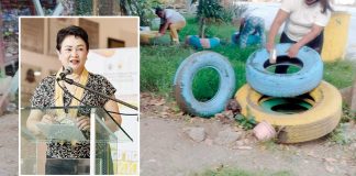 Dr. Maria Socorro Colmenares-Quiñon (inset), chief of the Iloilo Provincial Health Office, says community cooperation is still the strongest weapon against dengue. Photo shows barangay health workers of Anilao town getting rid of possible breeding sites of mosquitoes such as old tires during the “Limpyo Iloilo, Kada Lunes nga Lihok Kontra Lamok” on April 12, 2025. BARANGAY HEALTH WORKERS ANILAO/FB PHOTO