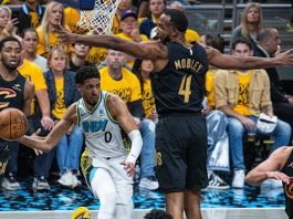 Indiana Pacers’ Tyrese Haliburton looks to pass the ball after being defended by Cleveland Cavaliers’ Evan Mobley. AP PHOTO
