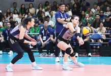National University Lady Bulldogs’ Evangeline Alinsug dugs the ball. UAAP PHOTO