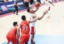 Barangay Ginebra San Miguel Kings’ Jayson David was hacked by the defense of NorthPort Batang Pier’s Avan Nava. PBA PHOTO