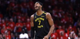 Buddy Hield screams after leading Golden State Warriors to a Game 7 win over Houston Rockets. AP