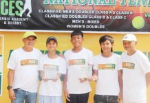 Kathlyn Bugna (second from left) is pictured with (from left) coach Socrates Guba of RSB La Carlota, co-MVPs Francisco De Juan III and Tyronne Caro, and Don Alipo-on, president and manager of Verde Aces Resort and Academy.