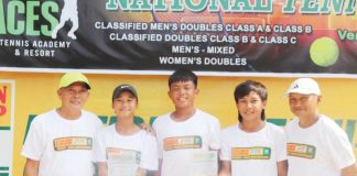 Kathlyn Bugna (second from left) is pictured with (from left) coach Socrates Guba of RSB La Carlota, co-MVPs Francisco De Juan III and Tyronne Caro, and Don Alipo-on, president and manager of Verde Aces Resort and Academy.