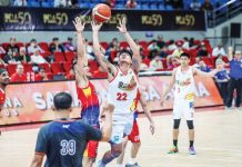 Rain or Shine Elasto Painters’ Jhonard Clarito draws a foul from Phoenix Fuel Masters’ Sean Manganti. PBA PHOTO