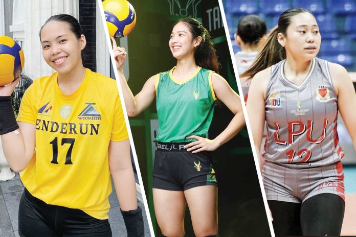 wv-volleybelles Negrenses Erika Deloria, Julianne Monares, and Joan Doguna are among the Western Visayas-based players who will join in the PVL rookie draft. PHOTOS COURTESY OF ERIKA DELORIA, UAAP, NCAA
