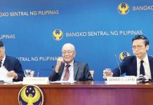 (From left) Bangko Sentral ng Pilipinas (BSP) Assistant Governor Zeno Abenoja, BSP Governor Eli Remolona Jr., and BSP Department of Economic Research officer-in-charge Dennis Lapid during the Monetary Policy media briefing at the BSP office in Manila on Thursday, June 19, 2025. The central bank reduced policy rates by another 25 basis points. PNA PHOTO BY ANNA LEAH GONZALES