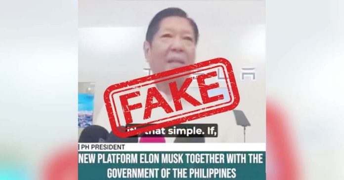 This is a screen grab from the manipulated deepfake video falsely showing President Ferdinand “Bongbong” Marcos Jr. promoting an online trading platform allegedly linked to Elon Musk. Authorities have flagged the video as fake and warned the public against falling for online scams using altered media and fabricated endorsements.