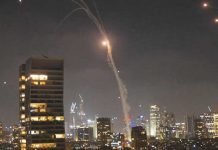 Ballistic missiles fired from Iran hover over Tel Aviv, Israel. BBC