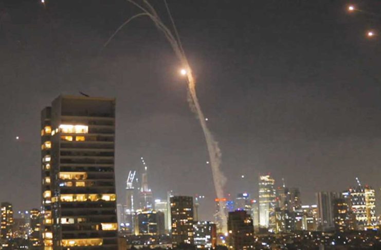 Ballistic missiles fired from Iran hover over Tel Aviv, Israel. BBC