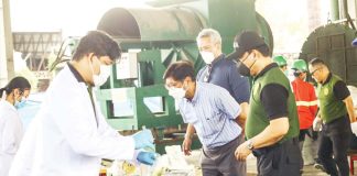 President Ferdinand R. Marcos Jr. (center) checks some of the 1,530 kilograms of prohibited substances worth P9.4 billion incinerated at waste management firm Clean Leaf International Corp. in Barangay Cutcut, Capas, Tarlac on Wednesday, June 25, 2025. Among the drugs destroyed were 1,304 kg of shabu valued at P8.8 billion, some recovered floating in waters off Zambales, Pangasinan, Ilocos Norte, Ilocos Sur and Cagayan provinces. PNA