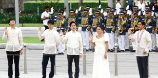 President Ferdinand Marcos Jr., First Lady Liza Araneta-Marcos and their three sons attend the 127th Philippine Independence Day commemoration at Rizal Park in Manila on June 12, 2025. Marcos called on Filipinos to protect the nation from fake news and misinformation, which he said are the “scourges of our freedom.” PNA