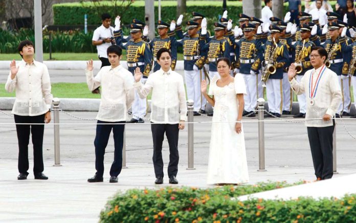 PBBM-to-Filipinos President Ferdinand Marcos Jr., First Lady Liza Araneta-Marcos and their three sons attend the 127th Philippine Independence Day commemoration at Rizal Park in Manila on June 12, 2025. Marcos called on Filipinos to protect the nation from fake news and misinformation, which he said are the “scourges of our freedom.” PNA