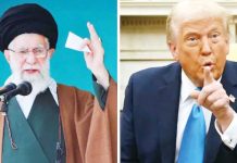 "If we are attacked in any way, shape or form by Iran, the full strength and might of the US Armed Forces will come down on you at levels never seen before," warns President Donald Trump (right). Iran's Supreme Leader is Ayatollah Ali Khamenei (left). GETTY IMAGES