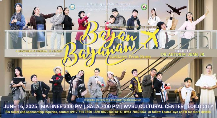 WVSU_musical_resized West Visayas State University’s “Bayan-Bayanan: Letters from Home” is a poignant and powerful musical adaptation of the acclaimed play by Palanca Hall of Famer Bienvenido Noriega Jr. It follows the lives of Filipino migrants living in a cramped boarding house abroad as they confront emotional struggles of homesickness, unfulfilled dreams, and the strength found in shared stories.