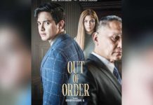 (From left) Alden Richards, Heaven Peralejo, and Nonie Buencamino in a poster for the upcoming film “Out of Order.” @SPARKLEGMAARTISTCENTER/INSTAGRAM PHOTO