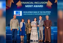 DBP bags awards for financial inclusion and reforestation programs DBP Senior Vice President Ronaldo U. Tepora (second from right) and Senior Vice President Catherine T. Magana (third from right) receive the Merit Award for Financial Inclusion conferred to DBP for its participation in DA’s Agri-Puhunan at Pantawid Program (APP) during the 48th ADFIAP Annual Meeting in Muscat, Oman. Also in photo are (from left): Agricultural and Rural Development Bank Chief Executive Officer Dr. KAO Thach, DBP First Vice President Atty. Ma. Cristina C. Malab, DBP Senior Vice President Soraya F. Adiong and Development Bank in Sultanate of Oman Chief Executive Officer Mr. Hussain Al Lawati.