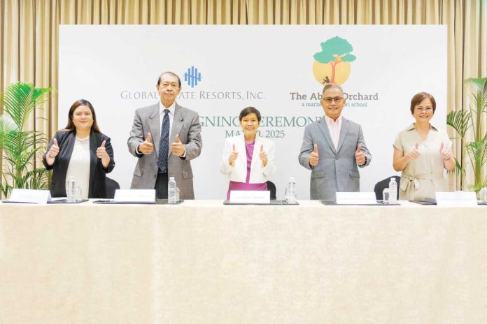 megaworld_pr_resized Leading the ceremonial signing were (from left) Jennifer Palmares-Fong, Head of Sales and Marketing, Megaworld Global Estate, Inc.; Herminio L. Maravilla, President, SAID; Monica Salomon, President, GERI; and Joseph Christopher Barrameda, and Maria Angelica Barrameda, Founding Directors of The Abba’s Orchard.
