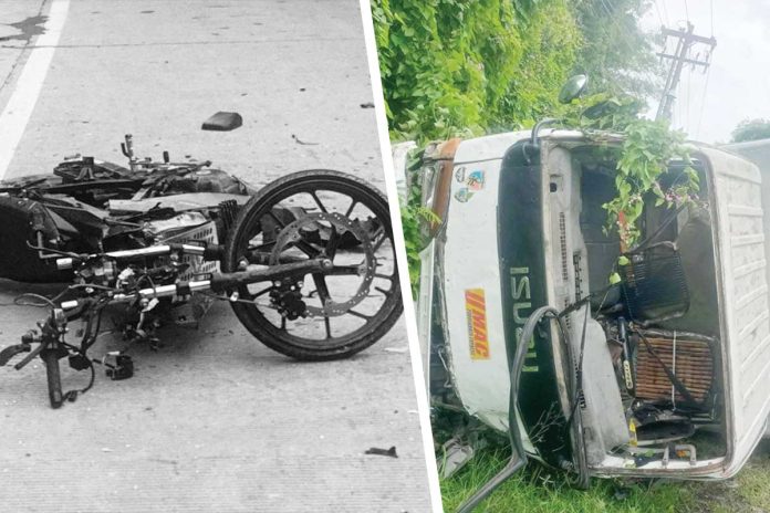 miagao-accident Motorcyclist alias “John” died after his vehicle hit an oncoming van in Barangay Mambatad, Miag-ao, Iloilo on Tuesday, June 10, 2025. Police said the van driver also fell on its side after trying to avoid the motorcycle. MIAG-AO MPS PHOTO