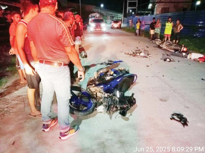motorcycle_collision_resized Two motorcyclists succumbed to severe injuries after their vehicles collided with one another on Wednesday night, June 25, in Barangay Mali-ao, Pavia, Iloilo. PAVIA MPS PHOTO