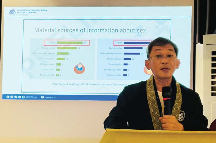 Regional Director Harold Alfred Marshall of the Commission on Population and Development in Western Visayas presents data on youth access to sexual health information during the launch of AHlam Na! 3.0, a mobile app aimed at bridging reproductive health gaps among adolescents in Western Visayas. PHOTO BY THE ILOILO STATE UNIVERSITY OF FISHERIES SCIENCE AND TECHNOLOGY