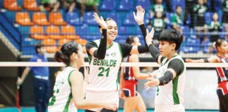 Zamantha Nolasco tallied eight blocks in College of St. Benilde Lady Blazers’ Game 1 win over Colegio de San Juan de Letran Lady Knights. PHOTO COURTESY OF NCAA/GMA SPORTS