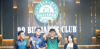Bacolodnon Johann Chua raises his trophy after ruling the 9-Ball 99 David Loman Cup. Contributed Photo. CONTRIBUTED PHOTO