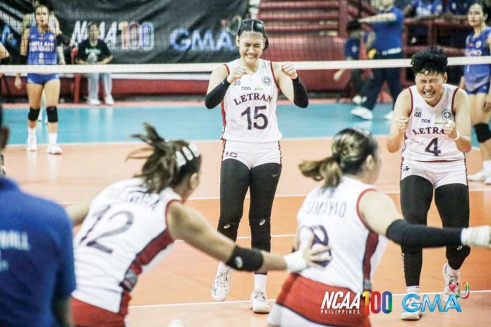 Members of Colegio de San Juan de Letran Lady Knights rejoices after making a return trip to NCAA Finals. NCAA/GMA SPORTS PHOTO