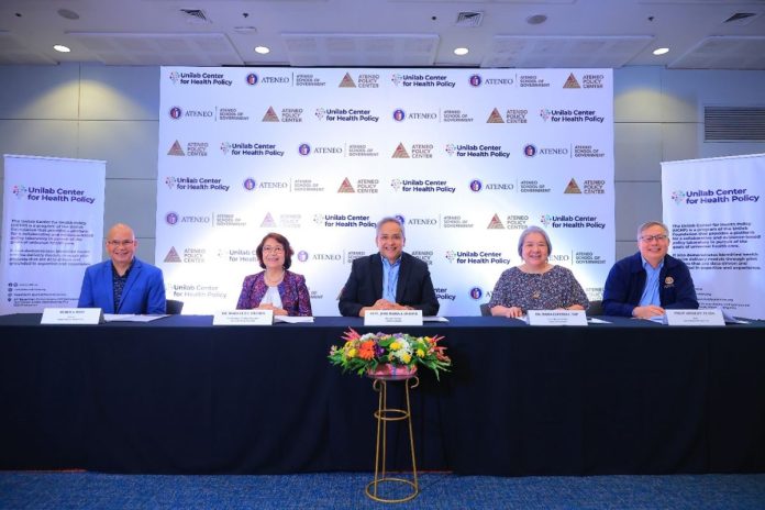 unilab1 From left to right: Ruben “John” A. Basa, Program Director, Unilab Center for Health Policy; Maria Luz C. Vilches, PhD, Vice President for Higher Education, Ateneo de Manila University; Atty. Jose Maria A. Ochave, Executive Director, Unilab Foundation; Dr. Maria Eufemia C. Yap, Senior Research Fellow at Ateneo Policy Center; Philip Arnold P. Tuaño, PhD, Dean, Ateneo School of Government