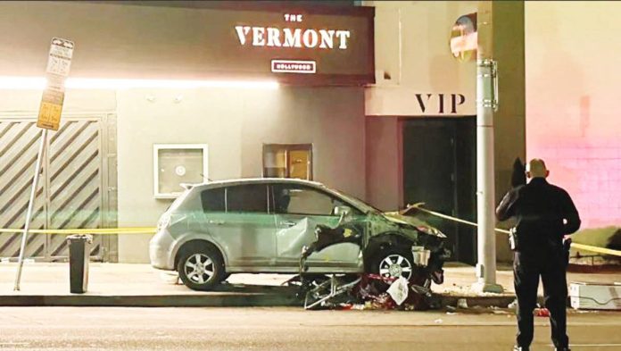LA_copy_resized A vehicle that plunged into a crowd outside a nightclub, injuring dozens, is seen on Santa Monica Boulevard in the East Hollywood neighborhood of Los Angeles, California, USA. REUTERS