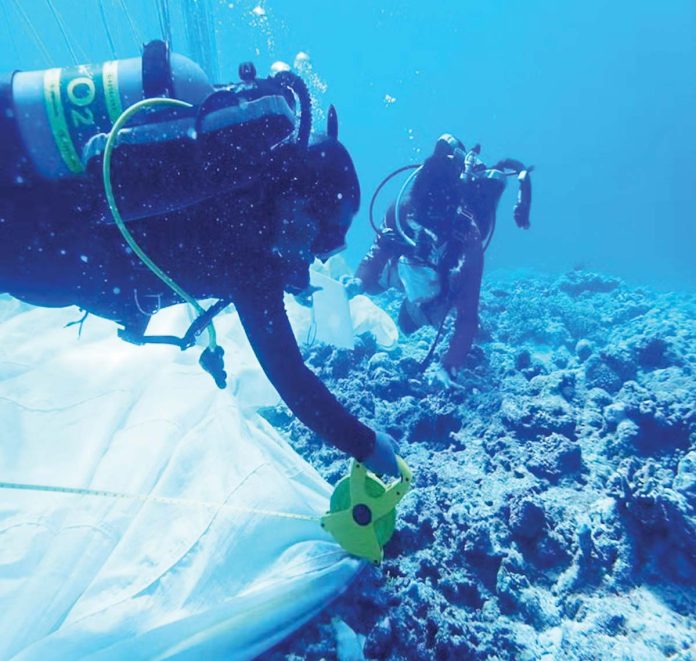 PH-experts Filipino divers inspecting the parachute anchor placed by Chinese maritime militia. PHOTO FROM THE PHILIPPINE COAST GUARD