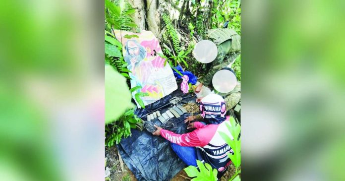 Soldiers of the 82nd Infantry Battalion of the Philippine Army found an M16 armalite rifle, ammunition, and magazines that were buried underground in Barangay Dalagsaan Libacao, Aklan on July 1, 2025. 82ND INFANTRY BATTALION, PA PHOTO