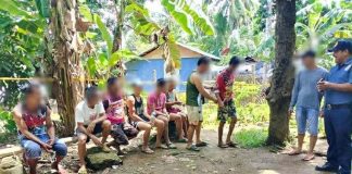 Eight men were apprehended on July 12, 2025 after they were caught engaging in illegal cockfighting in San Dionisio, Iloilo. SAN DIONISIO MPS PHOTO