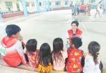 Kids displaced by floods get psychosocial support A Department of Social Welfare and Development staff member engages children in a psychosocial support session at an evacuation center in Iloilo City, helping young evacuees process their experiences after being displaced by Tropical Storm Crising and monsoon flooding. PHOTO BY DSWD WESTERN VISAYAS