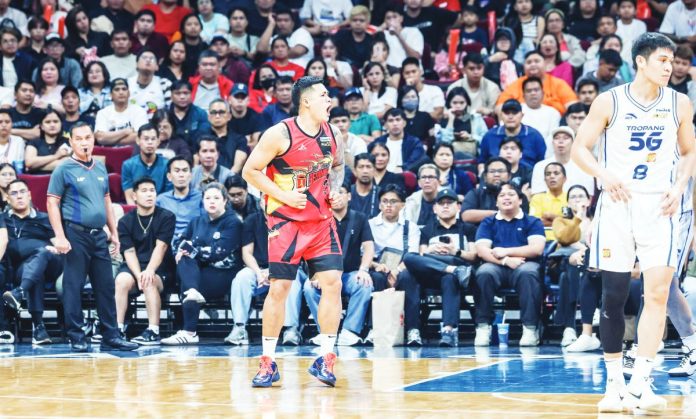 sports PBA Ilonggo Jericho Cruz of San Miguel Beermen celebrates after converting a three-pointer late in the fourth quarter. PBA PHOTO