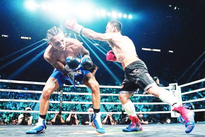 sports Pacquiao copy Mexican-American boxer Mario Barrios evaded a right straight from Filipino ring icon Manny Pacquiao during their match in Las Vegas over the weekend. The Filipino boxing champion went toe-to-toe with his Mexican-American opponent before settling for a 113-115, 114-114, 114-114 score from the three judges. AP