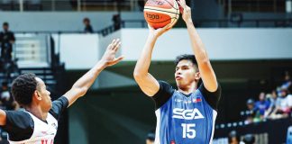 Ilonggo Kiefer Ravena of Strong Group Athletics-Pilipinas pulls up for a basket. PHOTO COURTESY OF SGA-PILIPINAS