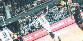 Gilas Pilipinas’ Justin Brownlee gestures after hitting a three-pointer. SBP PHOTO