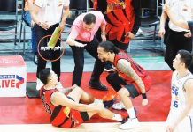 Ilonggo Jericho Cruz (left) and CJ Perez of the San Miguel Beermen show raw emotion as they celebrate their team’s PBA Philippine Cup championship win last night at the PhilSports Arena in Pasig City. SPIN.PH PHOTO