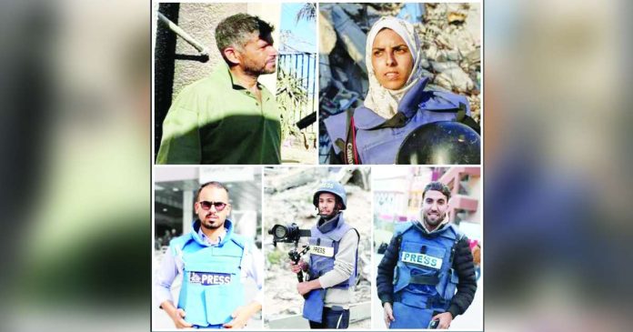 Gaza copy_superimposed The five journalists killed in the strike on Nasser hospital (from top left): Husam al-Masri, Miriam Dagga, Ahmed Abu Aziz, Mohammad Salama, and Moaz Abu Taha. EPA, AP, REUTERS