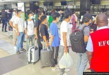 Nigeria deports Chinese scammers Foreigners wearing facemasks line up at airport check-in counters in Nigeria – some with luggage. They are being deported. Economic and Financial Crimes Commission/X