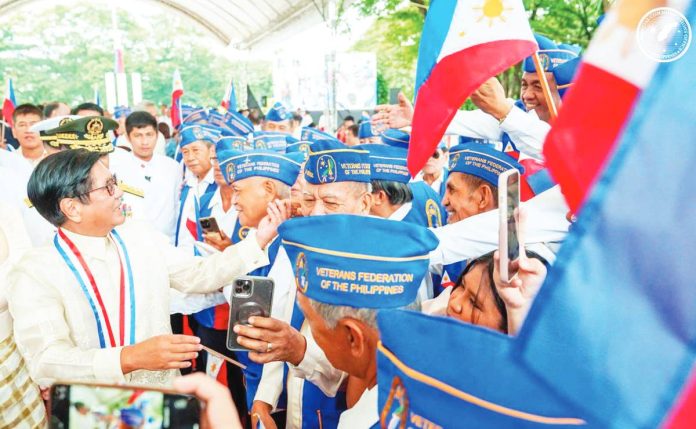President Ferdinand “Bongbong” Marcos Jr. greets war veterans at the Libingan ng mga Bayani where the government held a commemorative program for National Heroes’ Day on Aug. 25, 2025. PCO