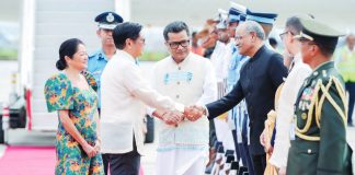Indian officials welcome President Ferdinand “Bongbong” Marcos Jr. and First Lady Liza Araneta-Marcos upon arrival in New Delhi for a five-day state visit beginning Aug 4, 2025. PCO PHOTO