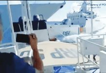 Two Chinese vessels collide in the waters off Panatag or Scarborough Shoal on Aug. 11, 2025, in this screen grab of a Philippine Coast Guard video.