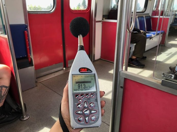 decibel-metre-skytrain-noise For representation only. Estefania Duran/CBC News Vancouver