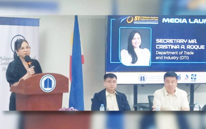 digitalization_resized Trade Secretary Cristina Roque speaks during the launch of the 51st Philippine Business Conference and Expo in Taguig City on Monday, Aug. 18, 2025. She underscored the importance of boosting digitalization measures among businesses to help their operations and their share in the economy. PNA PHOTO BY JOANN S. VILLANUEVA