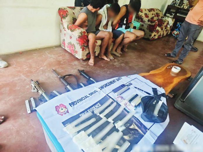 dingle drug den copy Police arrested five suspects and confiscated around P5,032,000 worth of suspected shabu, firearms, and a grenade following a buy-bust operation at an alleged drug den in Barangay Tinocuan, Dingle, Iloilo on Saturday afternoon, August 23, 2025. IPPO PHOTO